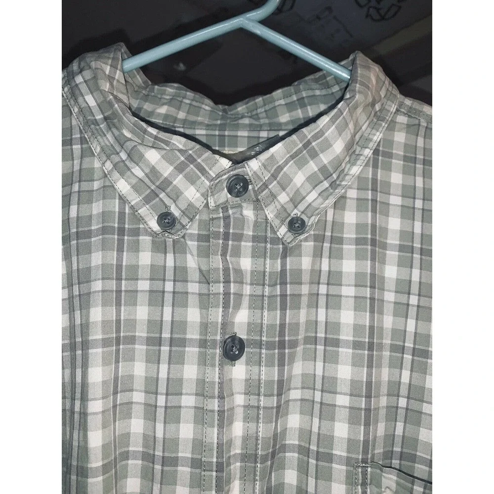 3XL Mens Short Sleeve Button Down Blue Mountain 100% Cotton Gray Checked Shirt - Picture 3 of 7